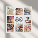 80th birthday custom photo collage white monogram faux canvas print<br><div class="desc">A unique 80th birthday gift or keepsake, celebrating her life with a collage of 8 of your photos. Add images of her family, friends, pets, hobbies or dream travel destination. Personalize and add a name, age 80 and a date. Grey and black coloured letters. A chic white background. This canvas...</div>