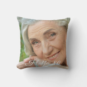 80th birthday custom photo hello 80 eighty woman throw pillow