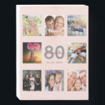 80th birthday custom photo rose gold blush pink wooden box sign<br><div class="desc">A unique 80th birthday gift or keepsake, celebrating her life with a collage of 8 of your photos. Add images of her family, friends, pets, hobbies or dream travel destination. Personalize and add a name, age 80 and a date. Grey and dark rose gold coloured letters. Elegant and trendy blush...</div>