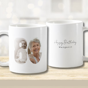 80th Birthday Custom Two Photo Coffee Mug