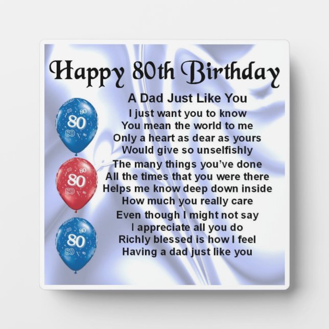 80th  Birthday Dad Poem Plaque (Front)