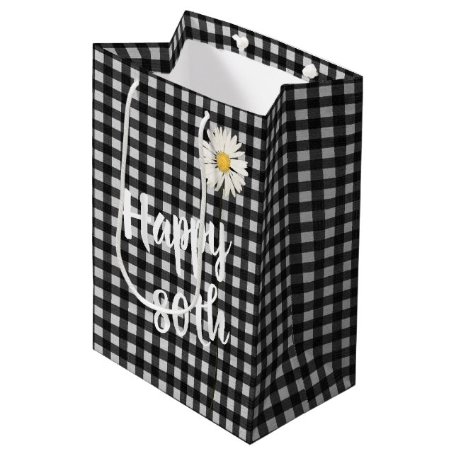 80th Birthday Daisy On Gingham Medium Gift Bag (Front Angled)