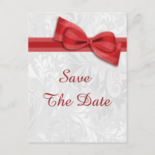 80th Birthday Damask and Faux Bow Save The Date Announcement Postcard