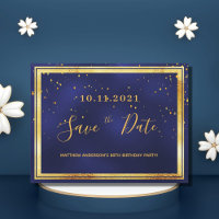 80th birthday dark blue gold save the date