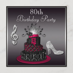 80th Birthday Disco Diva Cake and Heels Hot Pink Invitation