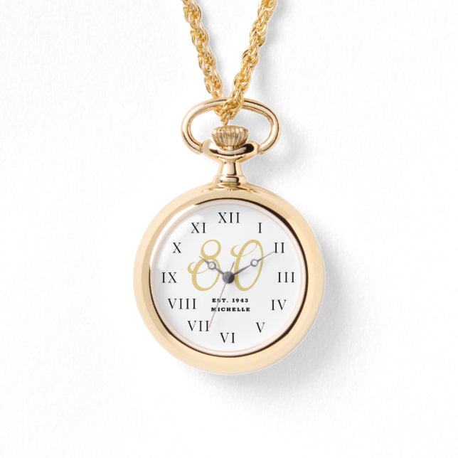 80th Birthday Eighty Black Vintage Funny Gold Watch (Front)