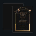 80th Birthday Eighty Celestial Black Gold Invitation<br><div class="desc">80th Birthday Eighty Eightieth Celestial Mystical Black Gold Sun Moon Astronomy Birthday Invitations Invites features gold sun,  moon and stars with a golden frame on a black background. Inside is your custom birthday invitation information. Designed for you by Evco Studio. View the coordinating collection at www.zazzle.com/store/evcostudio</div>