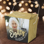 80th birthday Eighty script gold black photo  Favor Box<br><div class="desc">Eighty gold script and gold look two sided photo party favour boxes. Personalize this 80th birthday party script photo favour box with your own birthday girls name and photo of your birthday girl or boy. Other years and matching items are available and can be created by request. © Original design...</div>