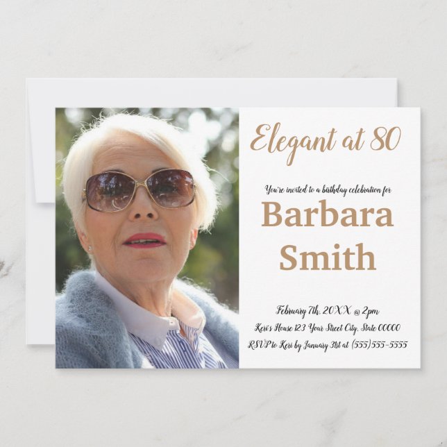 80th birthday Elegant at 80 Personalize Photo  Invitation (Front)