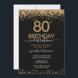 80th Birthday Elegant Gold Glitter Invitation<br><div class="desc">Elegant Faux gold glitter with shimmering confetti highlights on the top and bottom border. All text is adjustable and easy to change for your own party needs. Great elegant 80th birthday template design.</div>