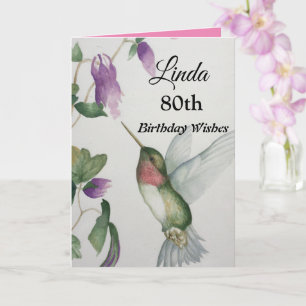 80th Birthday Elegant Hummingbird Watercolor Card
