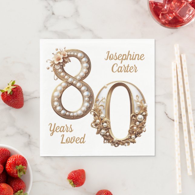 80th Birthday Elegant Party Napkin (Insitu)