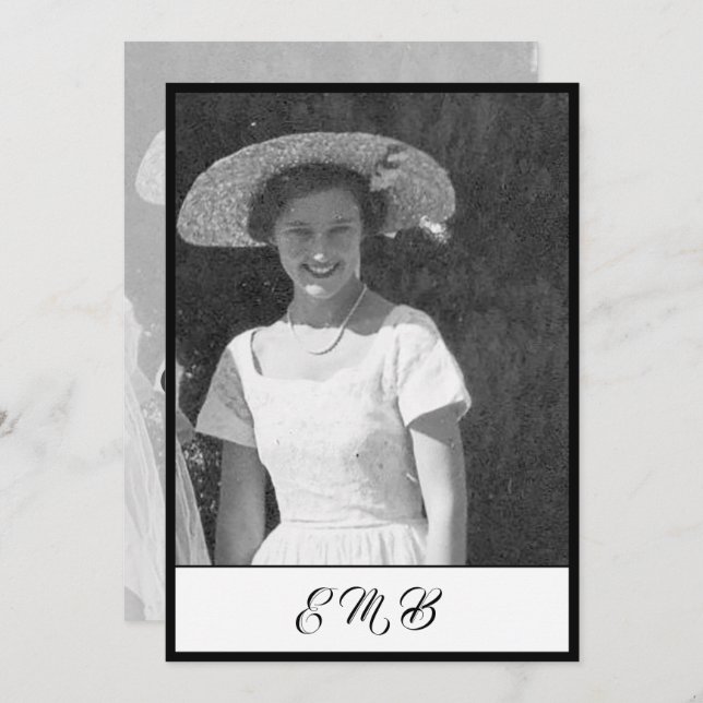 80th  Birthday Elegant Photo Black White  Monogram Invitation (Front/Back)