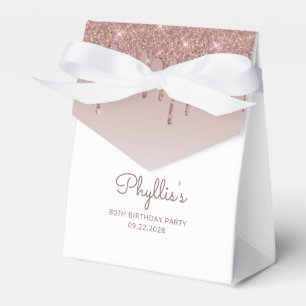 80th Birthday Elegant Rose Gold Glitter Drip Favor Box