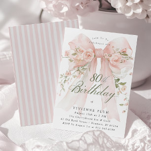80th Birthday Elegant Watercolor Pink Floral Invitation