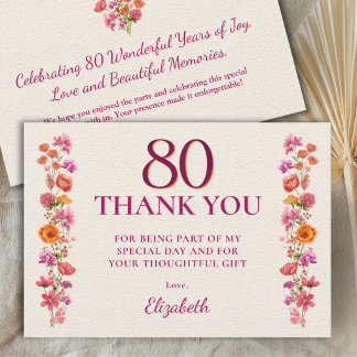 80th Birthday Elegant Wildflower Appreciation Thank You Card