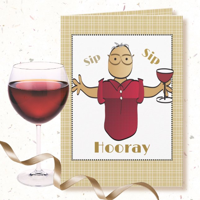 80th Birthday Ethnic Male Cartoon Red Wine Cute Card (Creator Uploaded)
