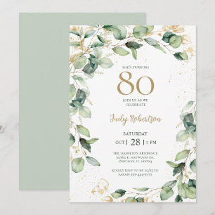 80th Birthday Eucalyptus Invitation