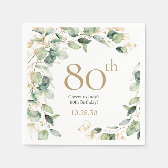 80th Birthday Eucalyptus Napkin (Front)