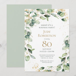 80th Birthday Eucalyptus Surprise Birthday Party Invitation