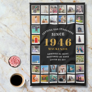 80th Birthday Family Memories Photo Collage  Kitchen Towel