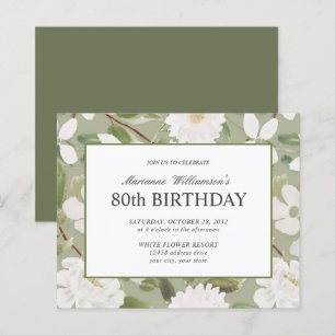 80th Birthday Feminine White Flowers sage