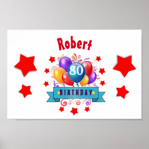 80th Birthday Festive Colourful Balloons C01HZ Poster