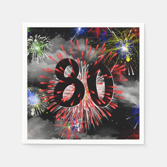 80th Birthday Fireworks In Clouds Napkins (Front)