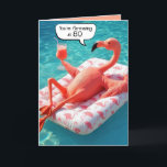 80th Birthday Flamingo Floating In a Pool Card<br><div class="desc">A flamingo relaxes on a float in a swimming pool,  holding a pink cocktail with its wing for an 80th birthday.
The inside text can be changed.</div>