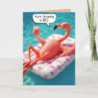 80th Birthday Flamingo Floating In a Pool