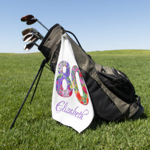 80th birthday floral colorful name golf towel