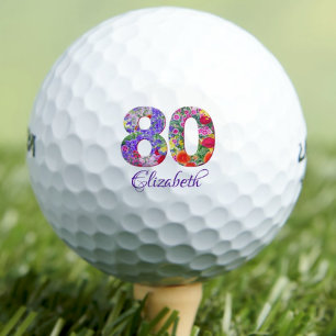 80th birthday floral colourful 80 years name golf balls