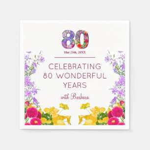 80th birthday floral modern 80 years party elegant napkin