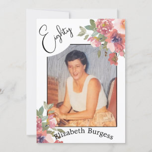 80th Birthday Floral Photo Elegant Birthday Invitation