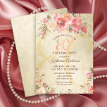 80th Birthday Floral Pink Roses Gold Shimmer Party Invitation<br><div class="desc">Invite your guests in style to a 80th birthday party with this vintage floral flat card invitation. This elegant design template features watercolor roses in shades of pink and peach with green leaves on a gold shimmering background. In the centre is a large number "80th" in modern pink typography. Below...</div>