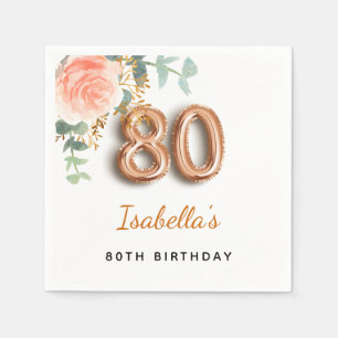 80th birthday floral rose gold eucalyptus monogram napkin