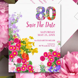 80th Birthday Floral Save the Date Eighty Years Announcement Postcard