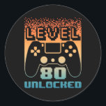 80th Birthday For Men Level 80 Unlocked Gamer 80 Y Classic Round Sticker<br><div class="desc">80th Birthday For Men Level 80 Unlocked Gamer 80 Year Old</div>