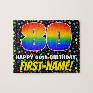 80th Birthday — Fun, Colorful Star Field Pattern Jigsaw Puzzle