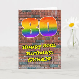 80th Birthday: Fun Graffiti-Inspired Rainbow 80 Card