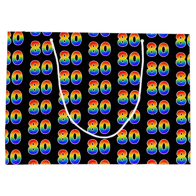 80th Birthday: Fun Rainbow Event Number 80 Pattern Large Gift Bag (Back)