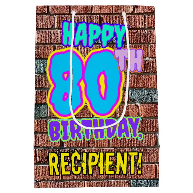 80th Birthday: Fun, Urban Graffiti Inspired Look Medium Gift Bag (Back)
