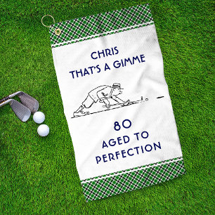 80th Birthday Funny Golfer Personalized Name Plaid Golf Towel