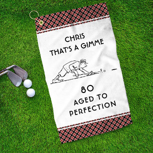80th Birthday Funny Golfer Personalized Name Plaid Golf Towel