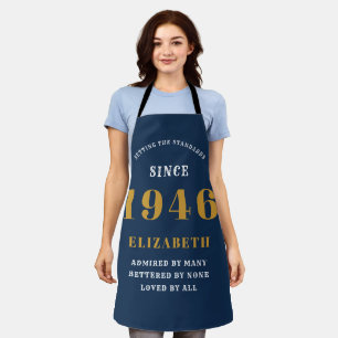 80th Birthday Gift For Her 1946 Vintage Blue Gold Apron