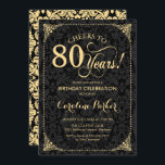 80th Birthday - Gold Black Damask Invitation<br><div class="desc">80th Birthday Invitation
Elegant vintage black and faux gold design with damask pattern. Features script font. Cheers to 80 years! Can be personalized into any age! Message me if you need further customization.</div>