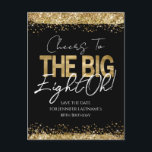 80th Birthday Gold Black Save the Date Postcard<br><div class="desc">Elegant Faux gold glitter paint splatters design. All text is adjustable and easy to change for your own party needs. Great elegant 80th birthday template design. Save the Date The Big eight-oh</div>