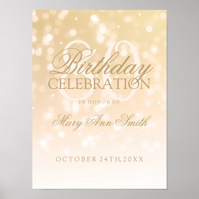 80th Birthday Gold Bokeh Sparkle Lights Poster (Front)