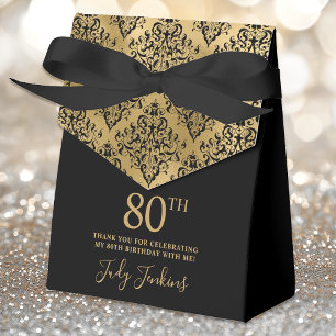 80th Birthday Gold Damask Thank You  Favor Box