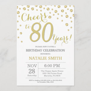80th Birthday Gold Glitter Diamond Invitation